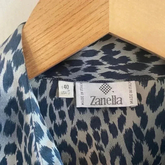 Zanella Womens Gray Cheetah Print 100% Silk Button Up Blouse - Picture 2 of 6